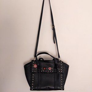 Kate Spade - Medium Black Pebbled Leather Satchel with Flower Embroidery